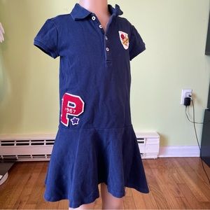 POLO RALPH LAUREN NAVY BLUE VARSITY PATCH EMBROIDERED GIRLS DRESS SIZE 5